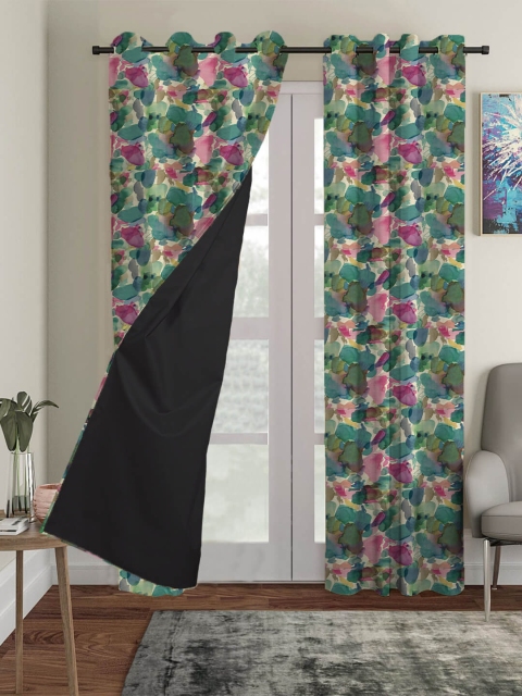 

HOUZZCODE Blue & Pink Set of 2 Black Out Door Curtain