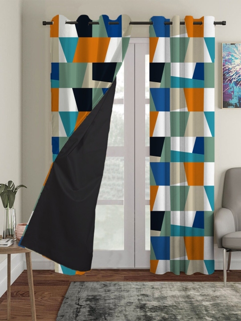

HOUZZCODE Multicoloured Set of 2 Geometric Black Out Door Curtain, Multi