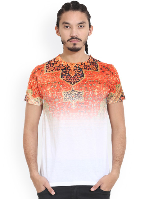 

Wear Your Mind Men Orange & White Printed Round Neck T-shirt
