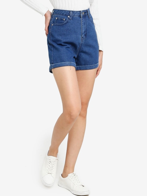 

ZALORA BASICS Women Blue High-Rise Denim Shorts