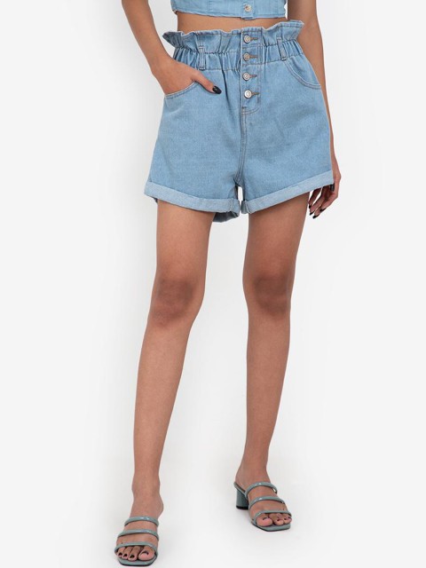 

ZALORA BASICS Women Blue Washed High-Rise Denim Shorts