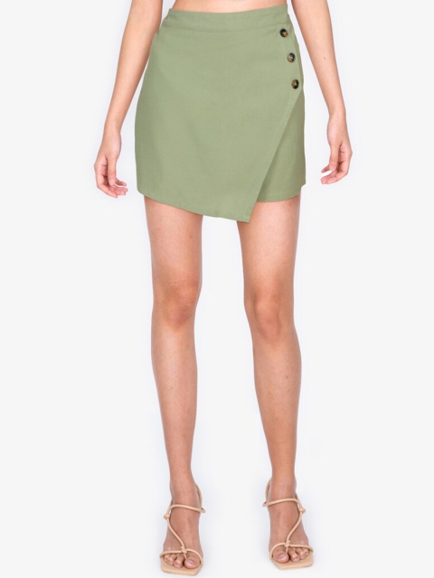 

ZALORA BASICS Women Green High-Rise Shorts with Buttons