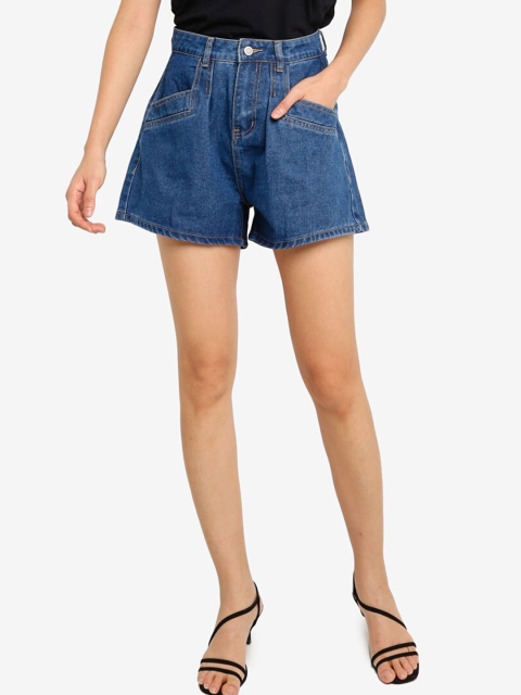 

ZALORA BASICS Women Blue A-Line Denim Shorts With Pocket Detail