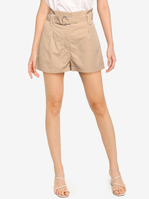 

ZALORA BASICS Women Beige High-Rise D Ring Paperbag Shorts