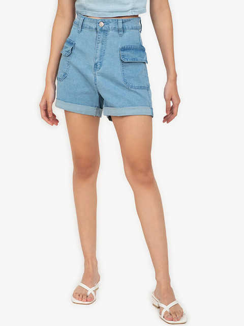 

ZALORA BASICS Women Blue Washed High-Rise Denim Shorts