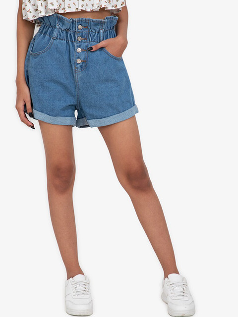 

ZALORA BASICS Women Blue Washed High-Rise Denim Shorts