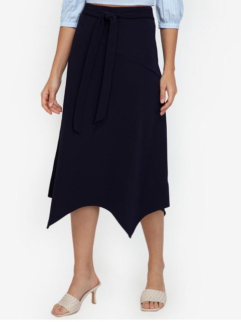 

Self Tie Hankerchief Hem Skirt, Navy blue