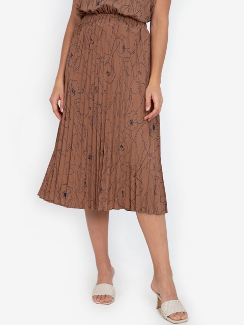 

ZALORA WORK Brown Printed Midi Pleated Flowy Skirt