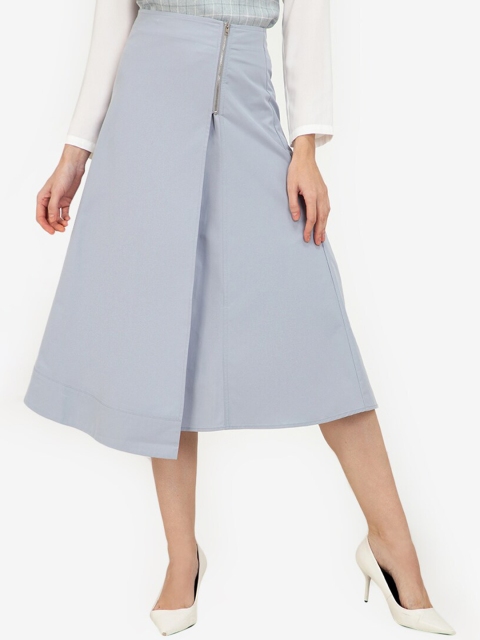 

ZALORA WORK Women Blue Solid Midi Skirt With Side ZIp