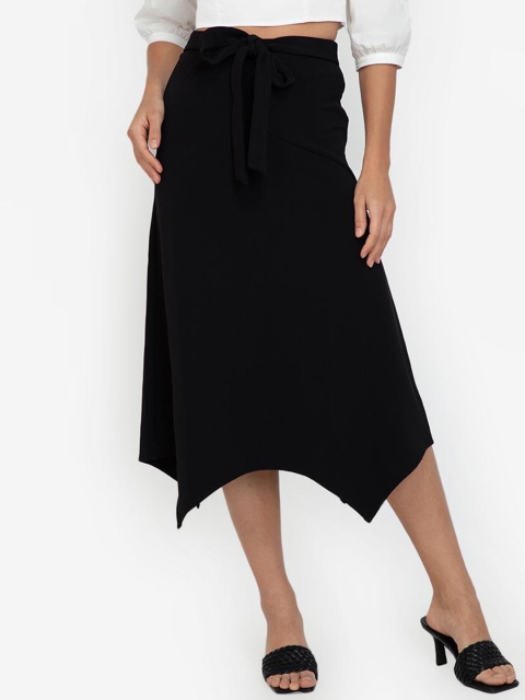 

ZALORA WORK Black Solid Above-Knee Self Tie Hankerchief Hem Skirt