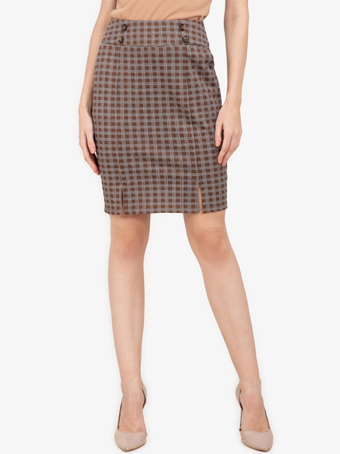 

Button Detail Midi Skirt, Brown
