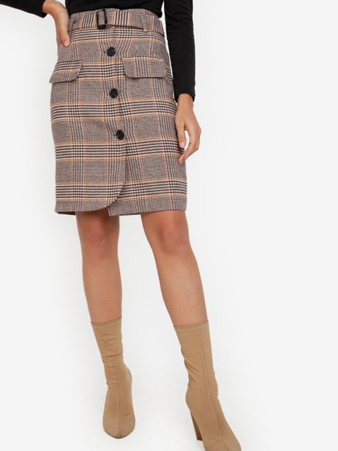 

ZALORA WORK Brown & Black A Line Skirt