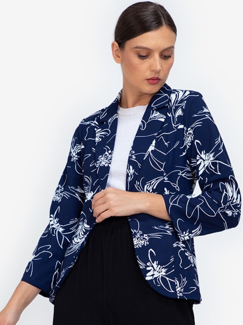 

ZALORA BASICS Women Navy Blue White Open Front Jacket