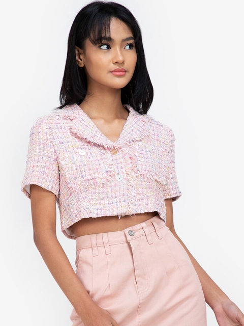 

ZALORA BASICS Women Pink Crop Tailored Jacket