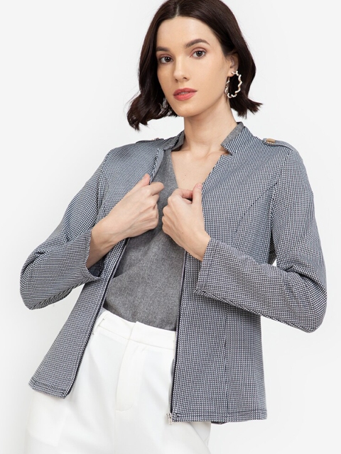

ZALORA BASICS Women Grey White Checked Long Sleeves Tailored Jacket