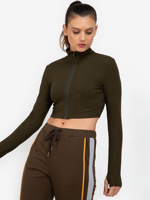 

ZALORA BASICS Women Green Geometric Striped Parka Jacket