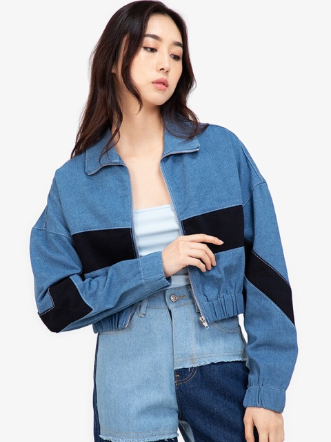 

ZALORA BASICS Women Blue & Black Striped Tailored Jacket
