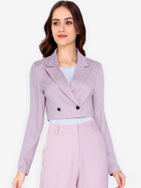 

ZALORA BASICS Women Purple Striped Crop Tailored Jacket