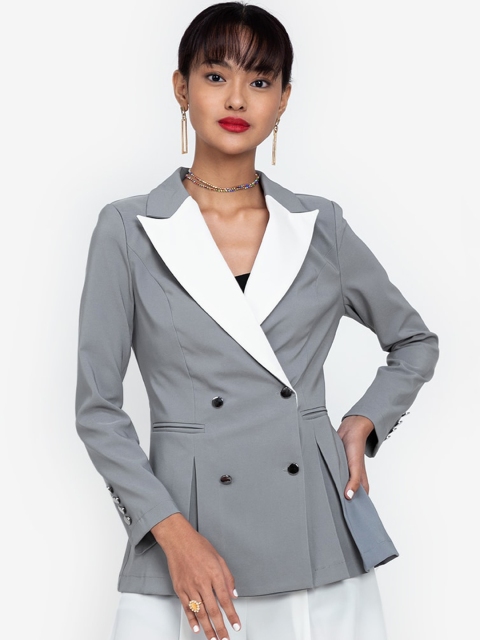 

ZALORA BASICS Women Grey Solid Tailored Jacket