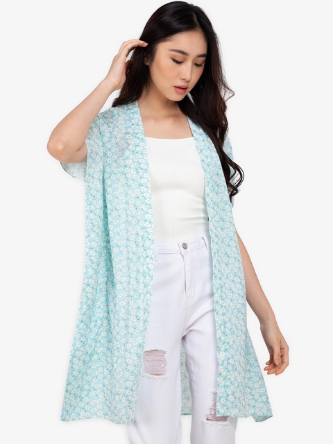 

ZALORA BASICS Women Blue White Floral Open Front Jacket