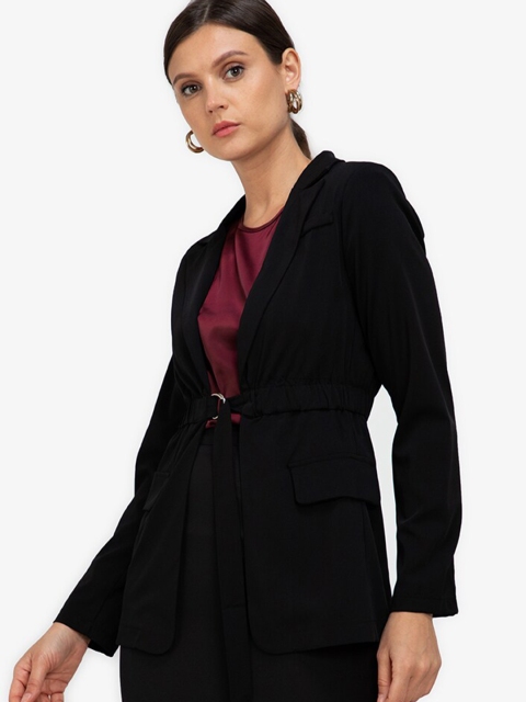 

ZALORA BASICS Women Black Solid Lapel Collar Tailored Jacket