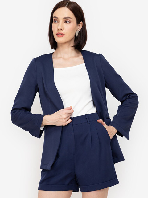 

ZALORA BASICS Women Navy Blue Open Front Jacket