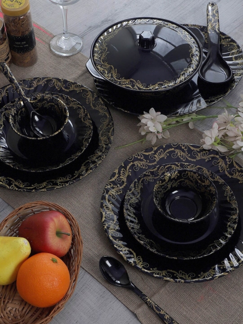 

CDI Black & Gold-Toned 40 Pieces Printed Melamine Glossy Dinner Set