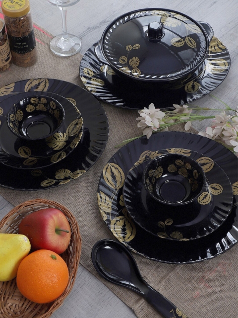 

CDI Black & Gold-Toned 40 Pieces Printed Melamine Glossy Dinner Set