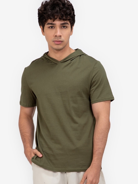 

ZALORA BASICS Men Olive Green Hooded T-shirt