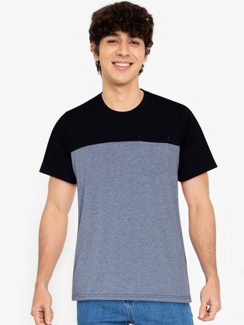 

ZALORA BASICS Men Mustard Yellow & White Colourblocked Pockets T-shirt