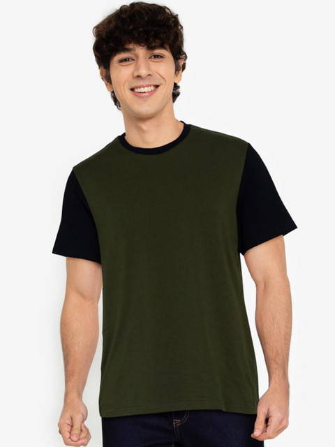 

ZALORA BASICS Men Black & Brown Colourblocked T-Shirt