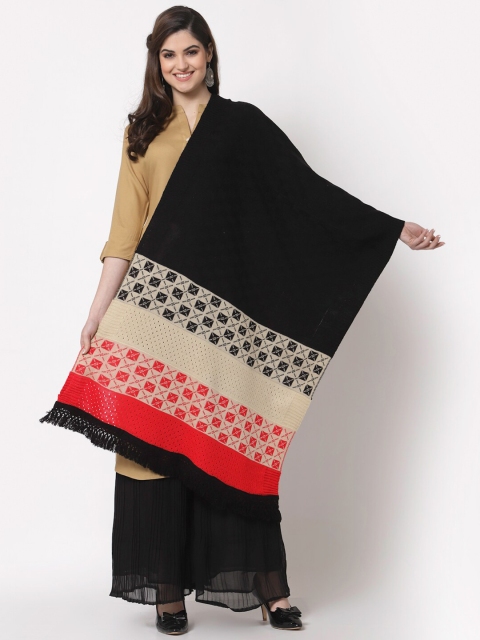 

KLOTTHE Women Black Woven Design Woollen Stole