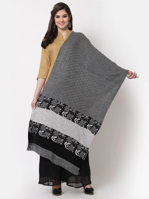 

KLOTTHE Women Grey & Black Woven Design Woollen Stole