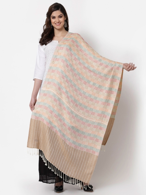 

KLOTTHE Women Cream-Coloured & Orange Checked Stole