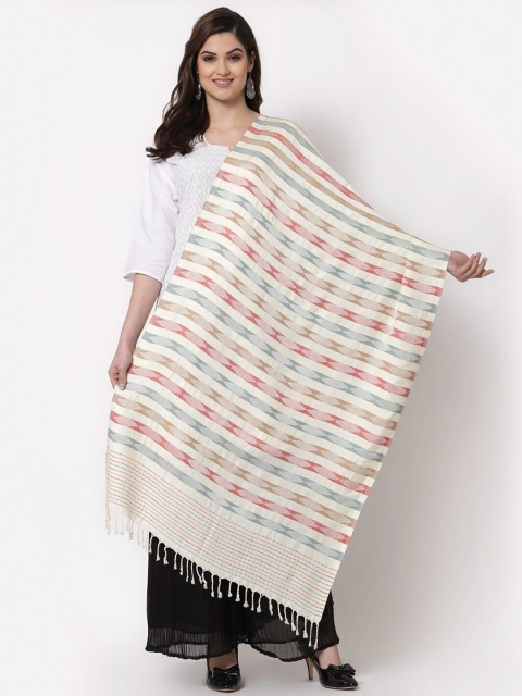 

KLOTTHE Women Off White & Red Striped Wool Stole