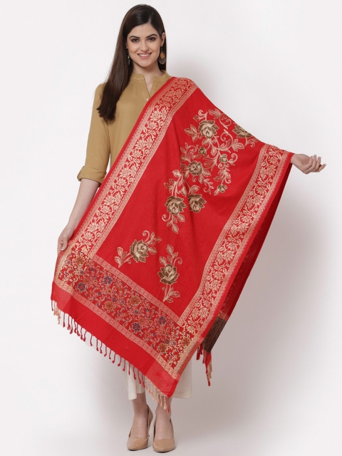 

KLOTTHE Women Red & Brown Embroidered Stole