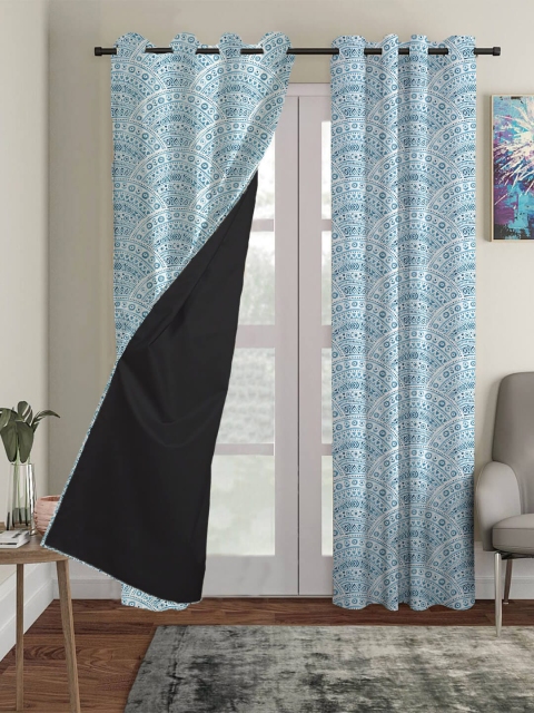 

HOUZZCODE Turquoise Blue Black Out Window Curtain