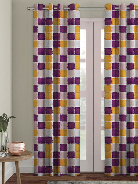 

HOUZZCODE Multicoloured Geometric Black Out Door Curtain, Multi