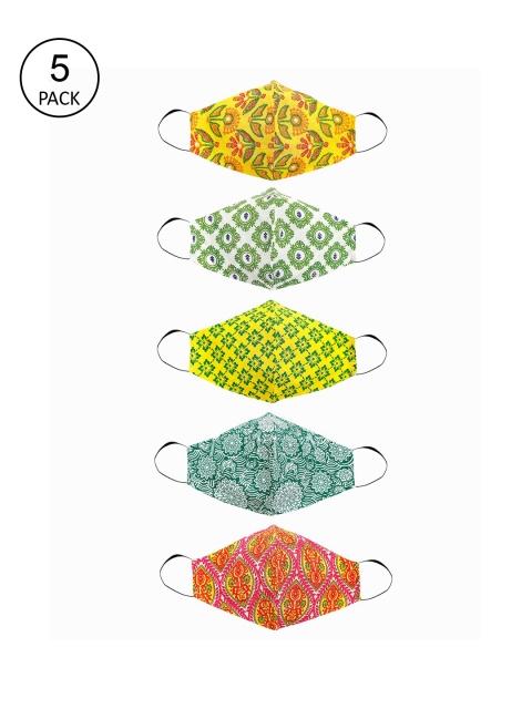 

Aujjessa Pack of 5 Printed Pure Cotton Reusable Cloth Masks, Yellow