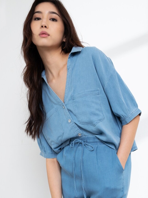 

ORIGIN BY ZALORA Women Blue Skinny Fit Casual Shirt
