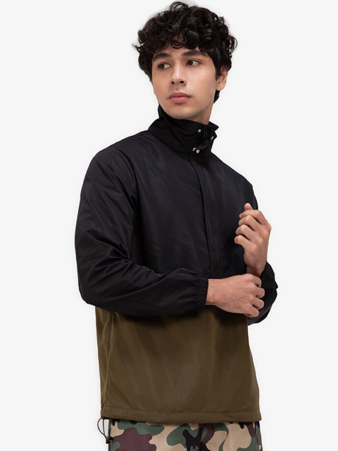 

ZALORA ACTIVE Men Black & Olive Green Colourblocked Sweatshirt