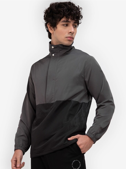 

ZALORA ACTIVE Men Grey & Black Colourblocked Sweatshirt