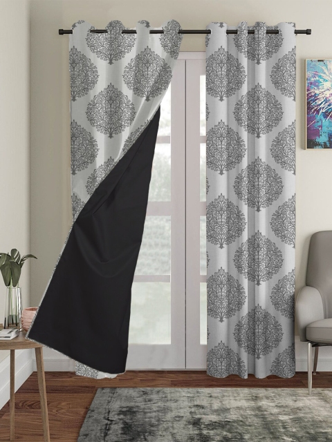 

HOUZZCODE White & Grey Black Out Window Curtain