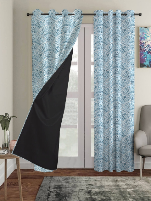 

HOUZZCODE Blue & White Ethnic Motifs Black Out Window Curtain