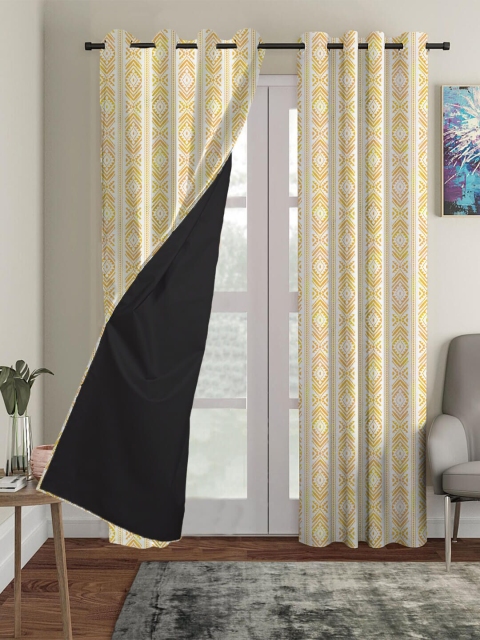 

HOUZZCODE Yellow & White Ethnic Motifs Black Out Long Door Curtain