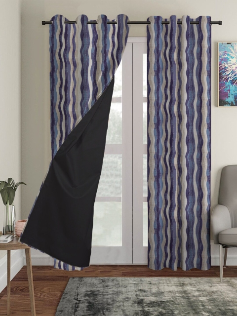 

HOUZZCODE Blue & Brown Black Out Long Door Curtain