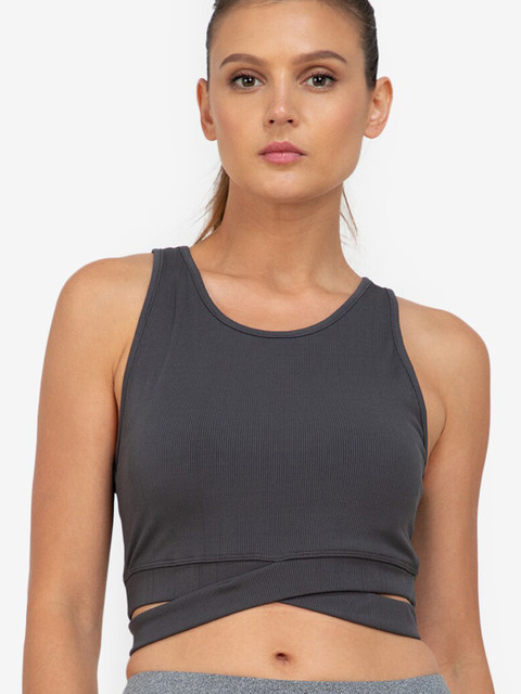 

ZALORA ACTIVE Grey Ribbed Tank Sports Bra-Lightly Padded ZV0821WAP0452A