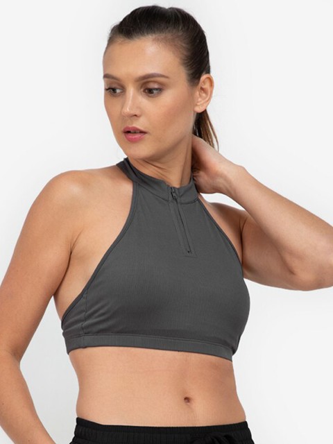 

ZALORA ACTIVE Grey Solid Cross Back Strap Sports Bra