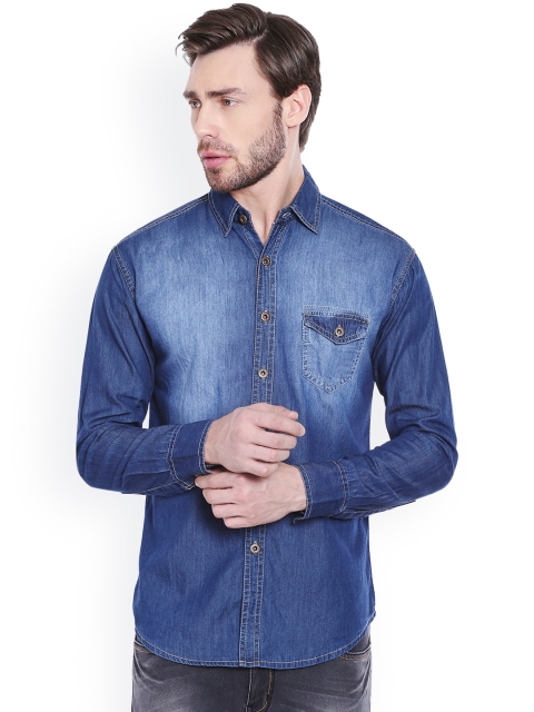 

High Star Men Blue Slim Fit Faded Casual Shirt