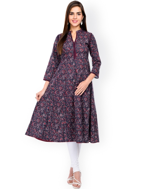 

Tissu Women Blue Printed Anarkali Kurta